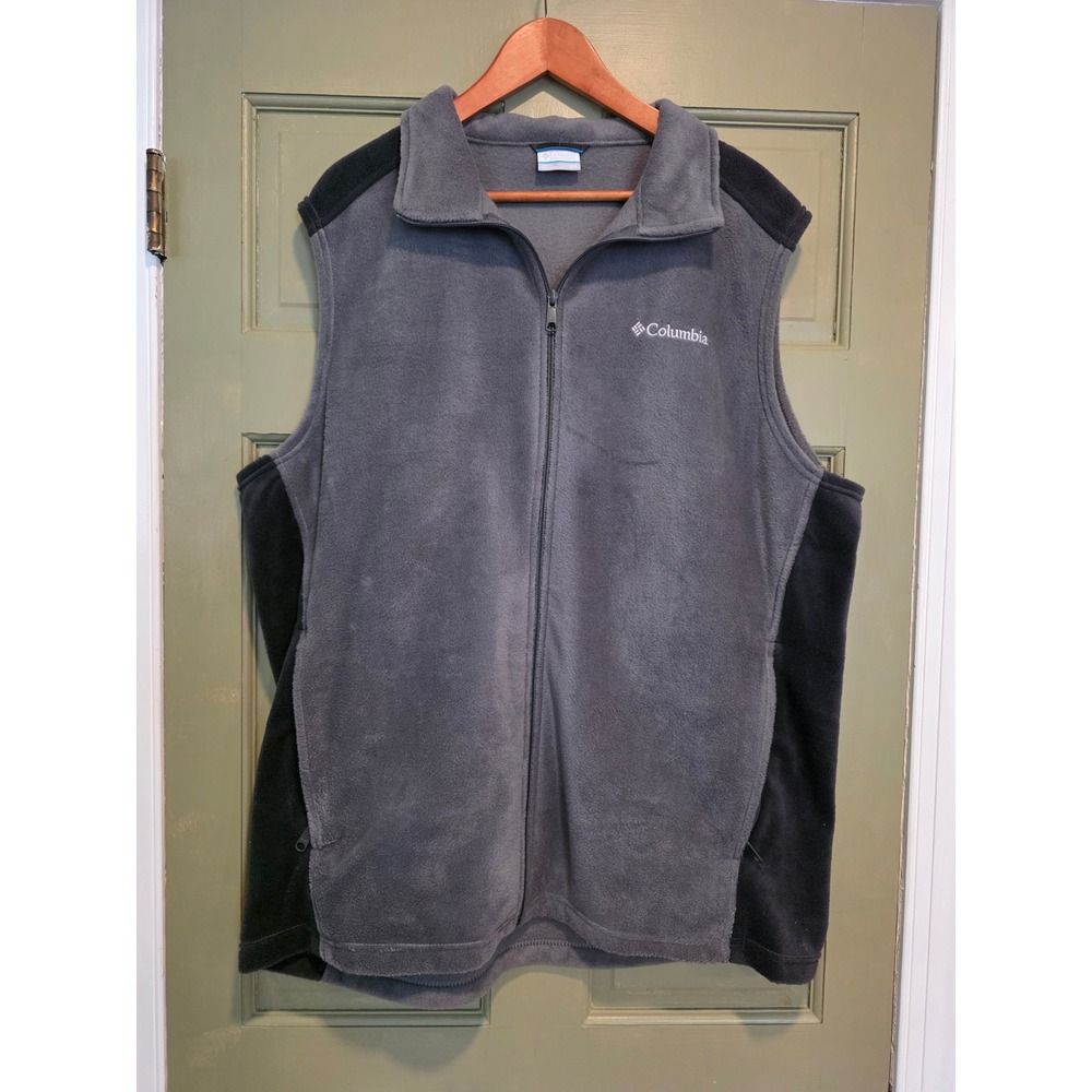 Columbia Mens Fleece Vest Grey Black Full Zip Sleeveless Jacket 2XT Tall